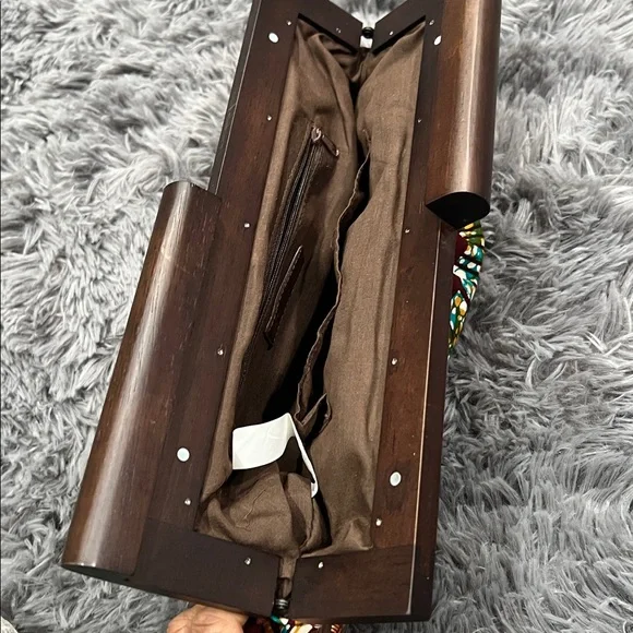 ALDO African Print Wood Frame Clutch Ankara Pattern Statement Bag - Picture 5 of 9